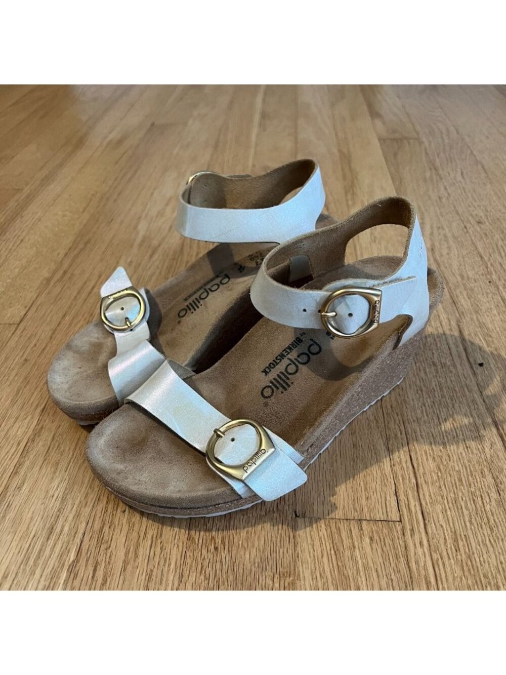 Papillio by Birkenstock Sole Wedge Sandals Metallic Silver Women's Size 37